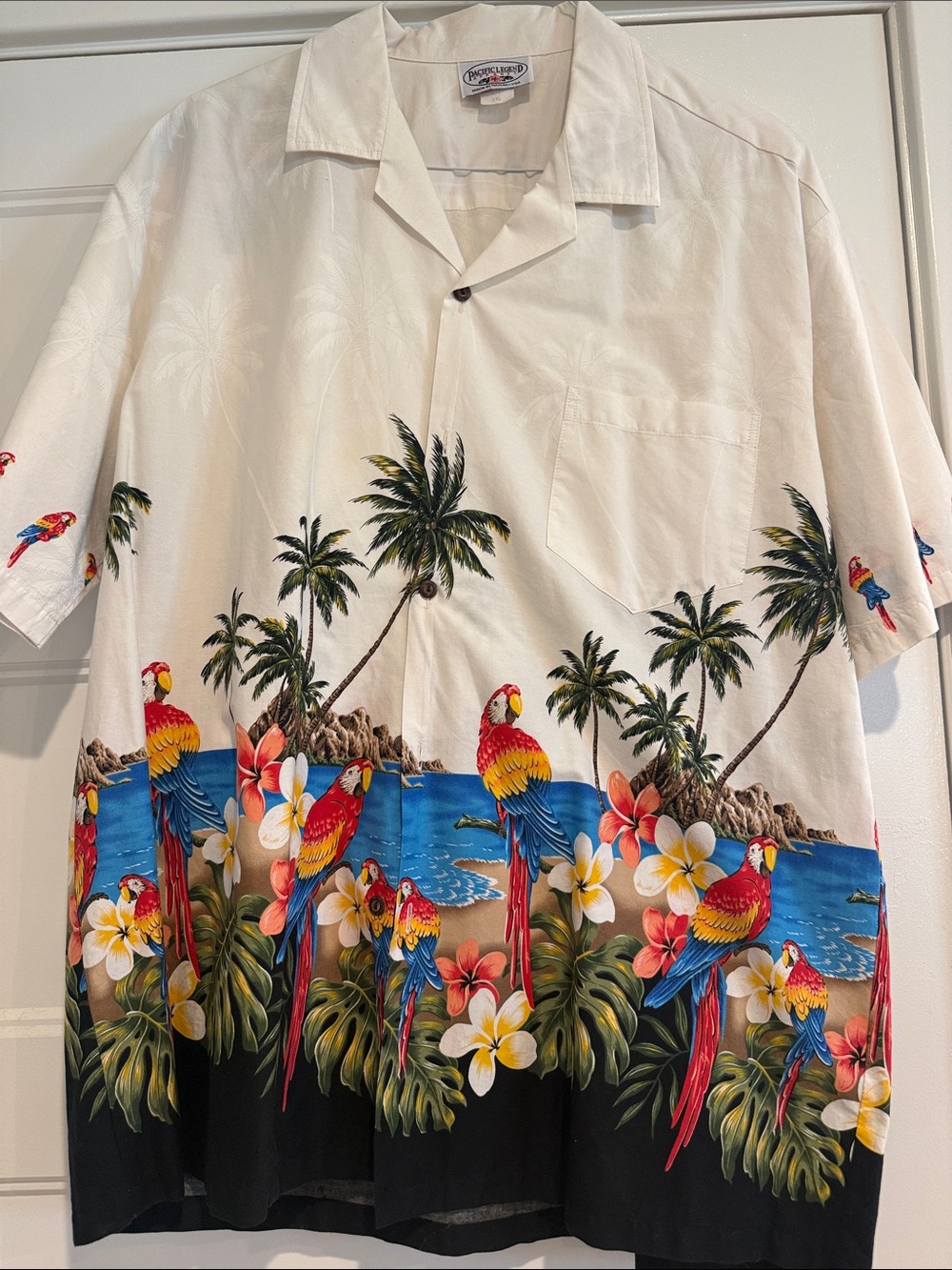 Island Paradise Hawaiian Shirt - White with Multicolor Parrot Print